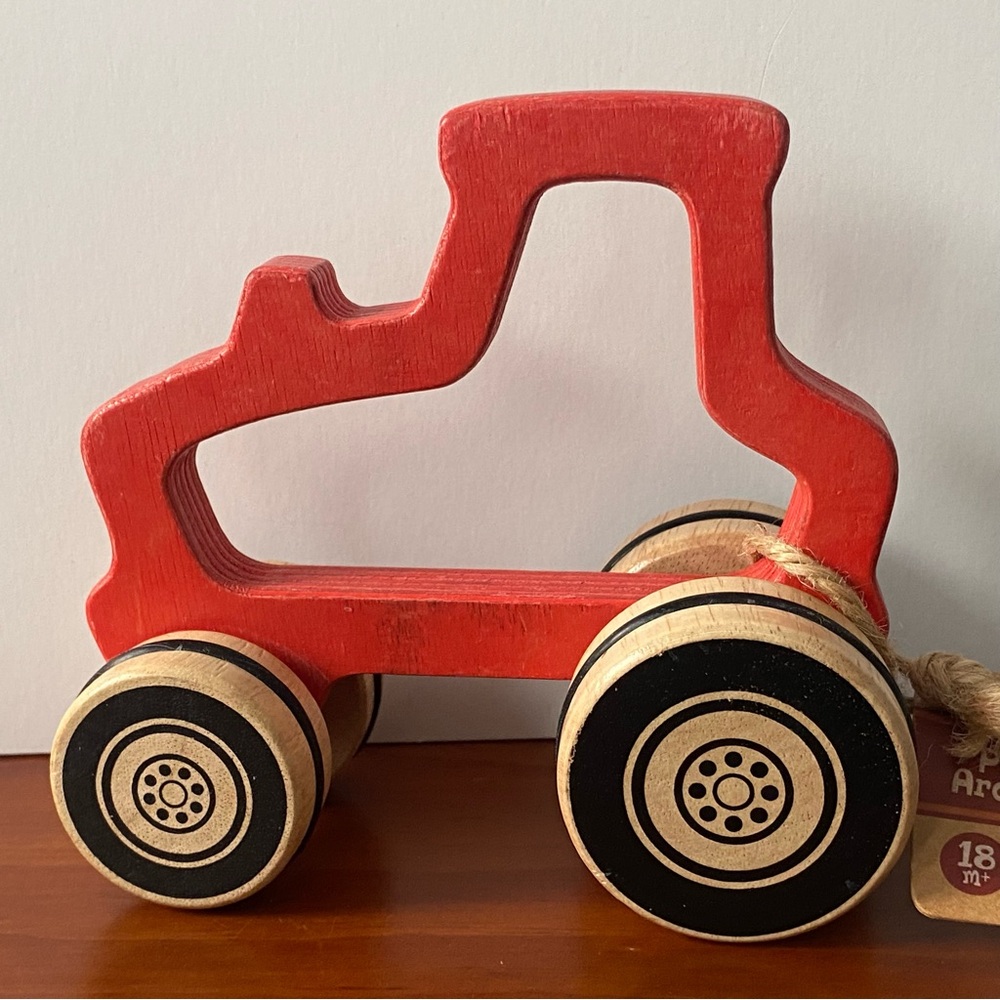 Begin Again Tractor Wooden With Wheels Red Beginagain Vehicle Push Toy Game